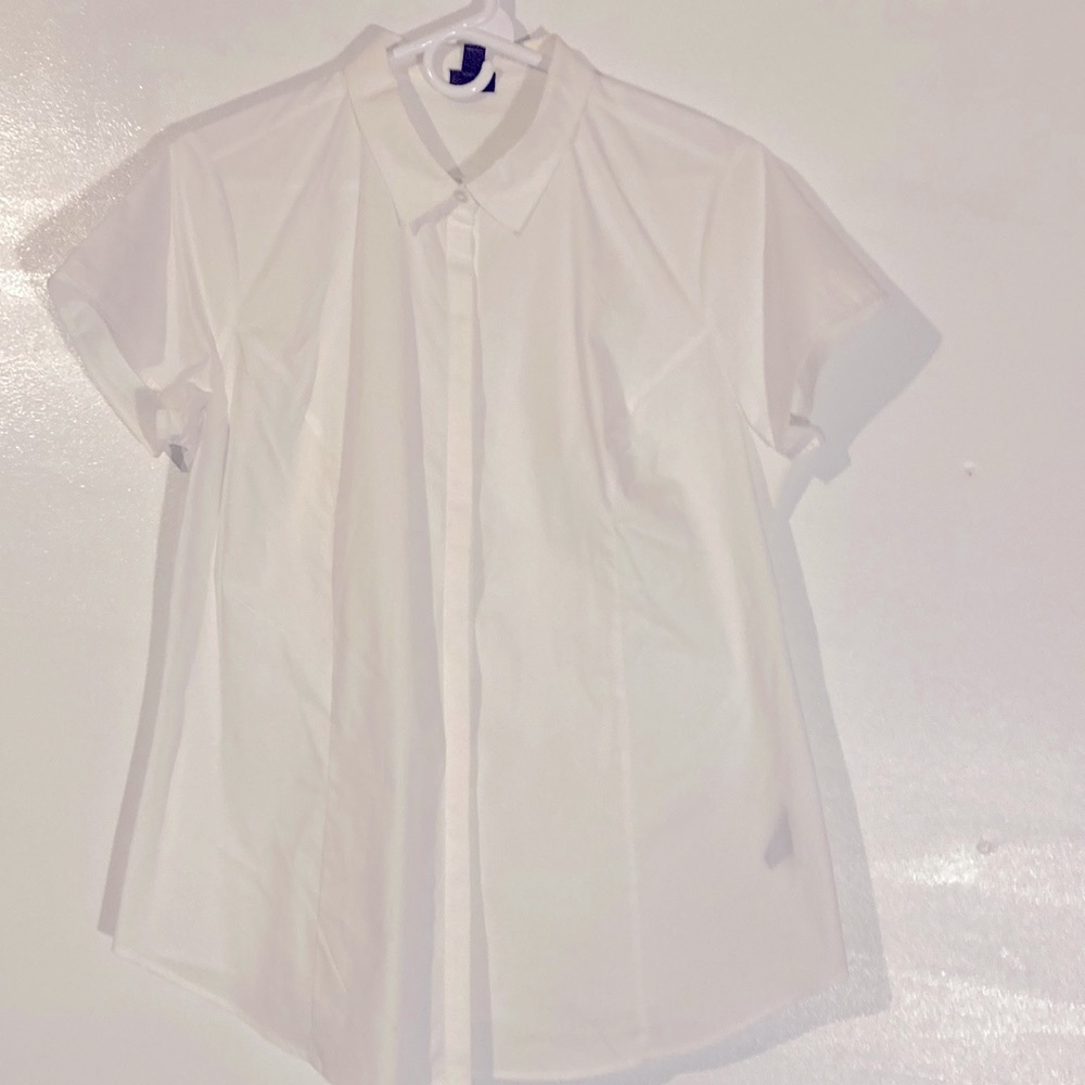 Worthington Collar Boho Short Sleeves Button Down Woman Shirt Top Blouse 2XL